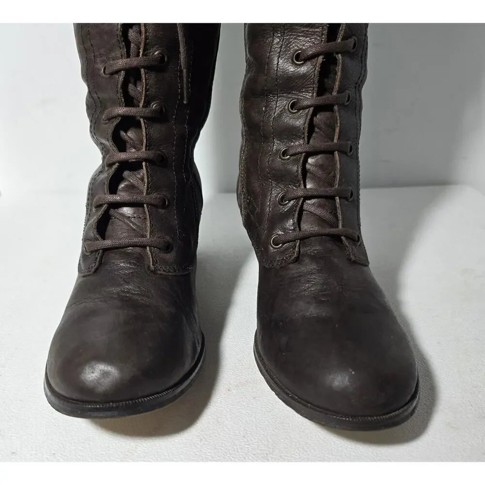 Red Or Dead Leather Steampunk Lace Up Zip Boots Made Spain EU 41 US 9.5-10 Brown